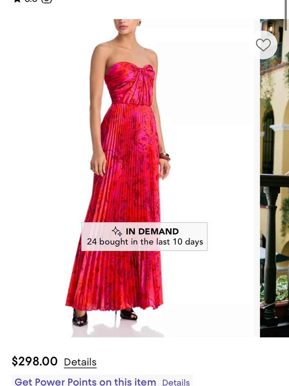 Aqua Strapless Pleated Maxi Dress in Hot Pink and Red Print